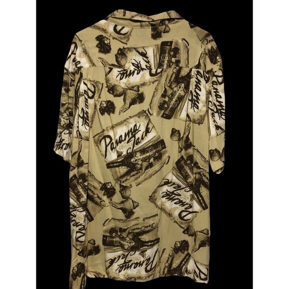 Panama Jack Mens XL Button Up Shirt Camp Collared Short Sleeve Beige Rayon - Picture 11 of 12